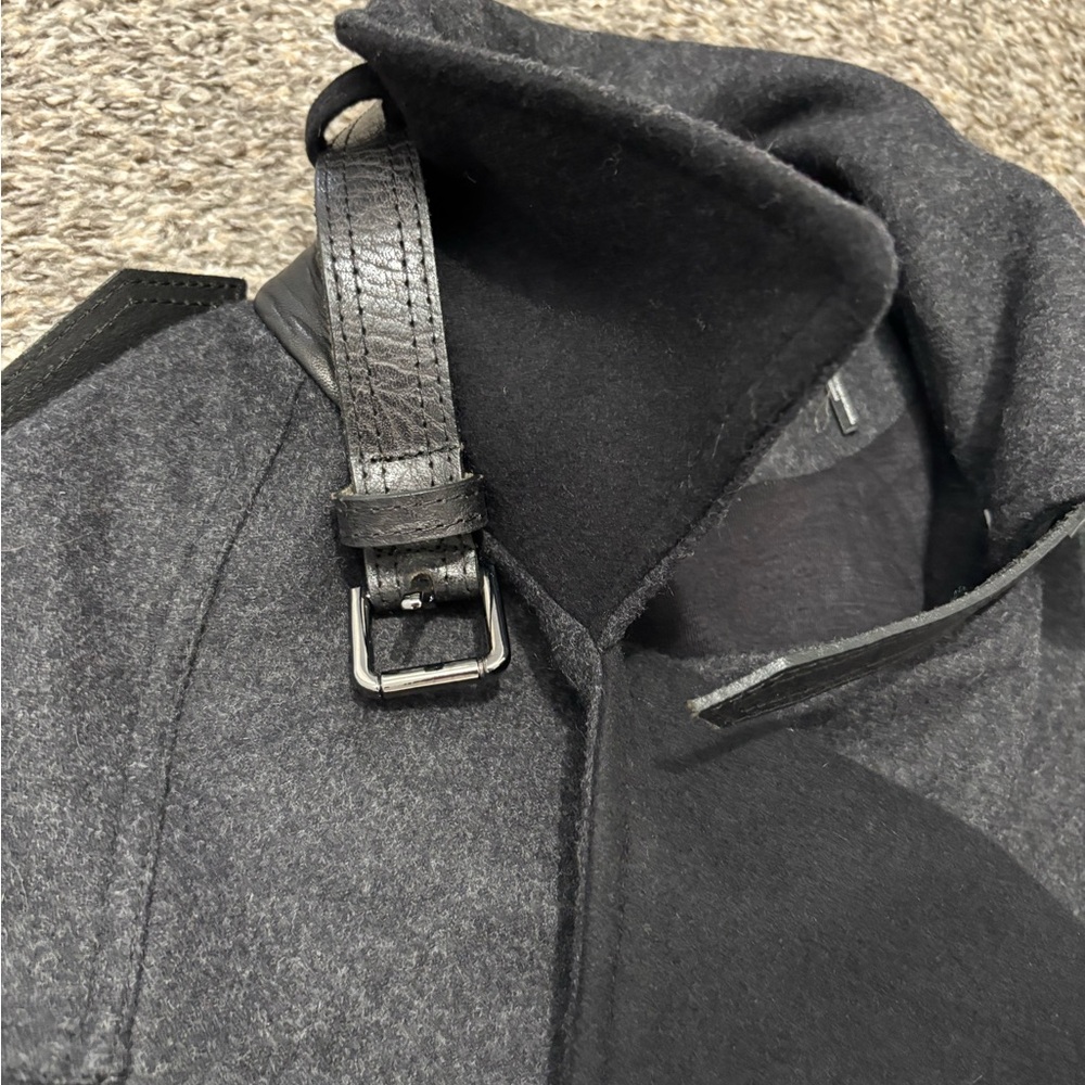 L.A.M.B. Virgin Wool with Leather Jacket Black Moto Biker Asymmetrical Size 6 - Picture 3 of 11